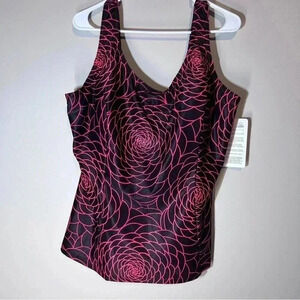 H2O Wear Princess seam top black red print swimwear made in USA size 3 XL